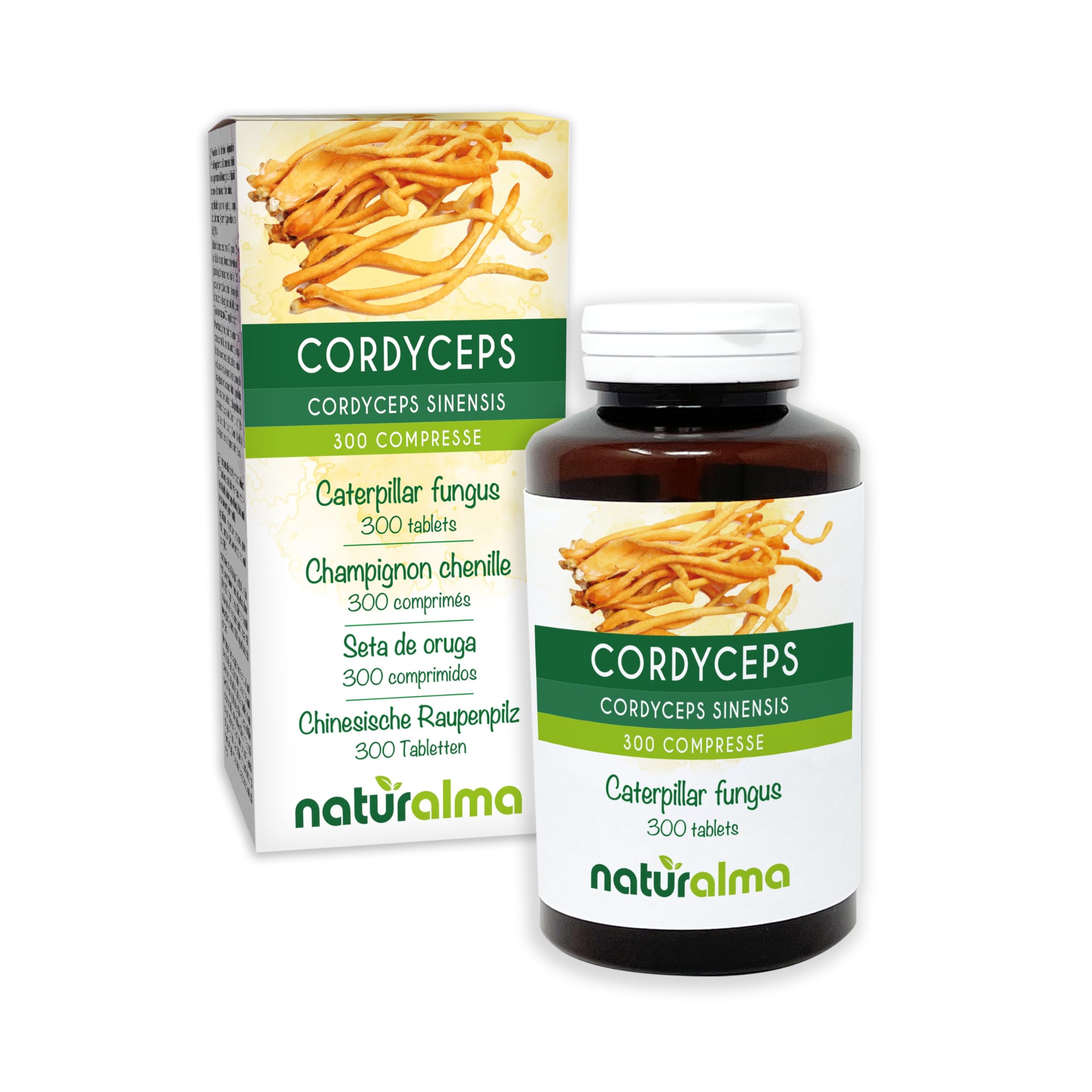 Cordyceps o fungo bruco (Cordyceps sinensis o Ophiocordyceps sinensis) fungo Naturalma - 150 g - 300 compresse - Integratore alimentare - Naturale e Vegano