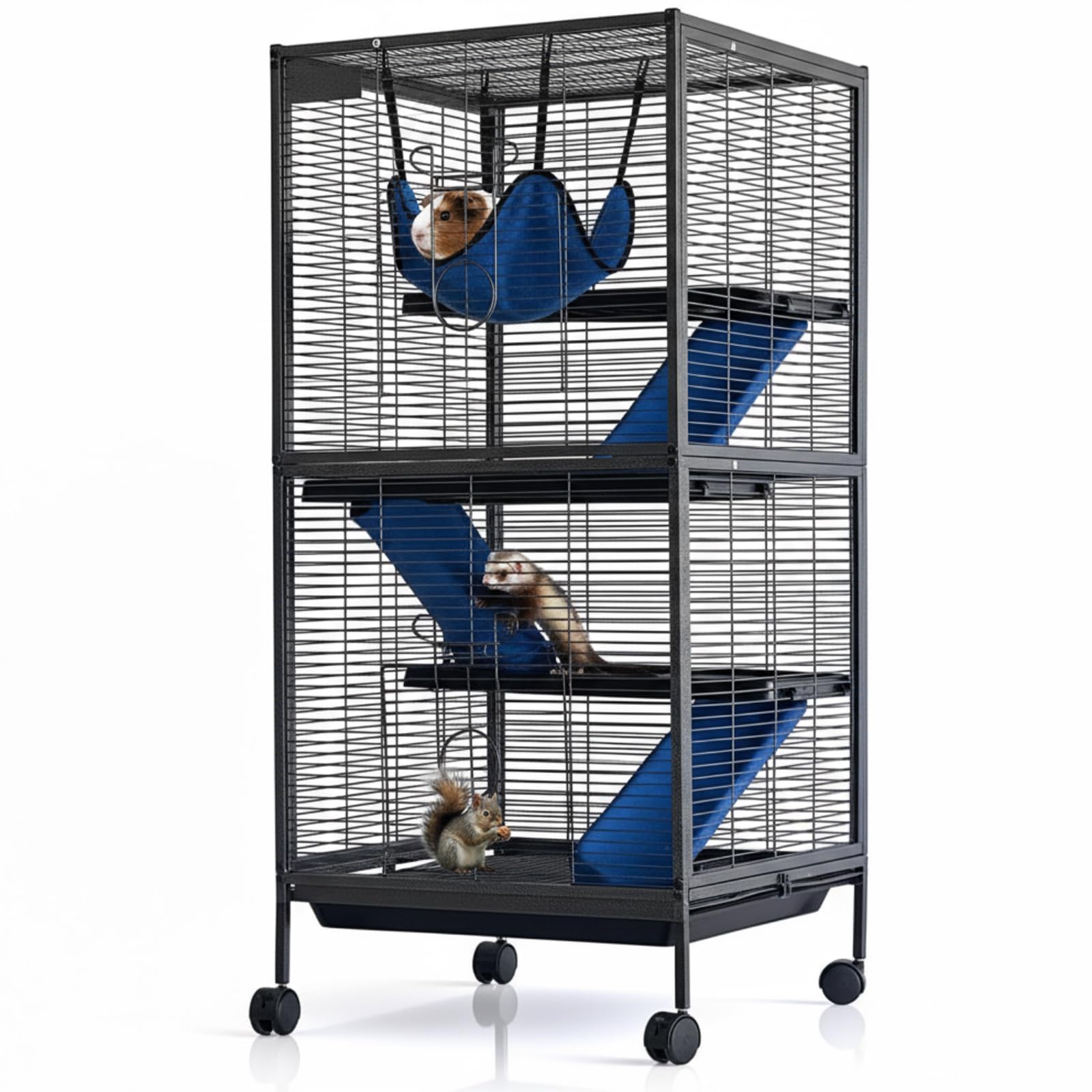 Garvee Cage pour Petits Animaux avec Rampe Amovible, maisonnette Confortable - Enclos Robuste, Nettoyage Facile, idéal cochons d'Inde, Hamsters, Lapins, furets, Chinchillas - pour intérieur -Noir