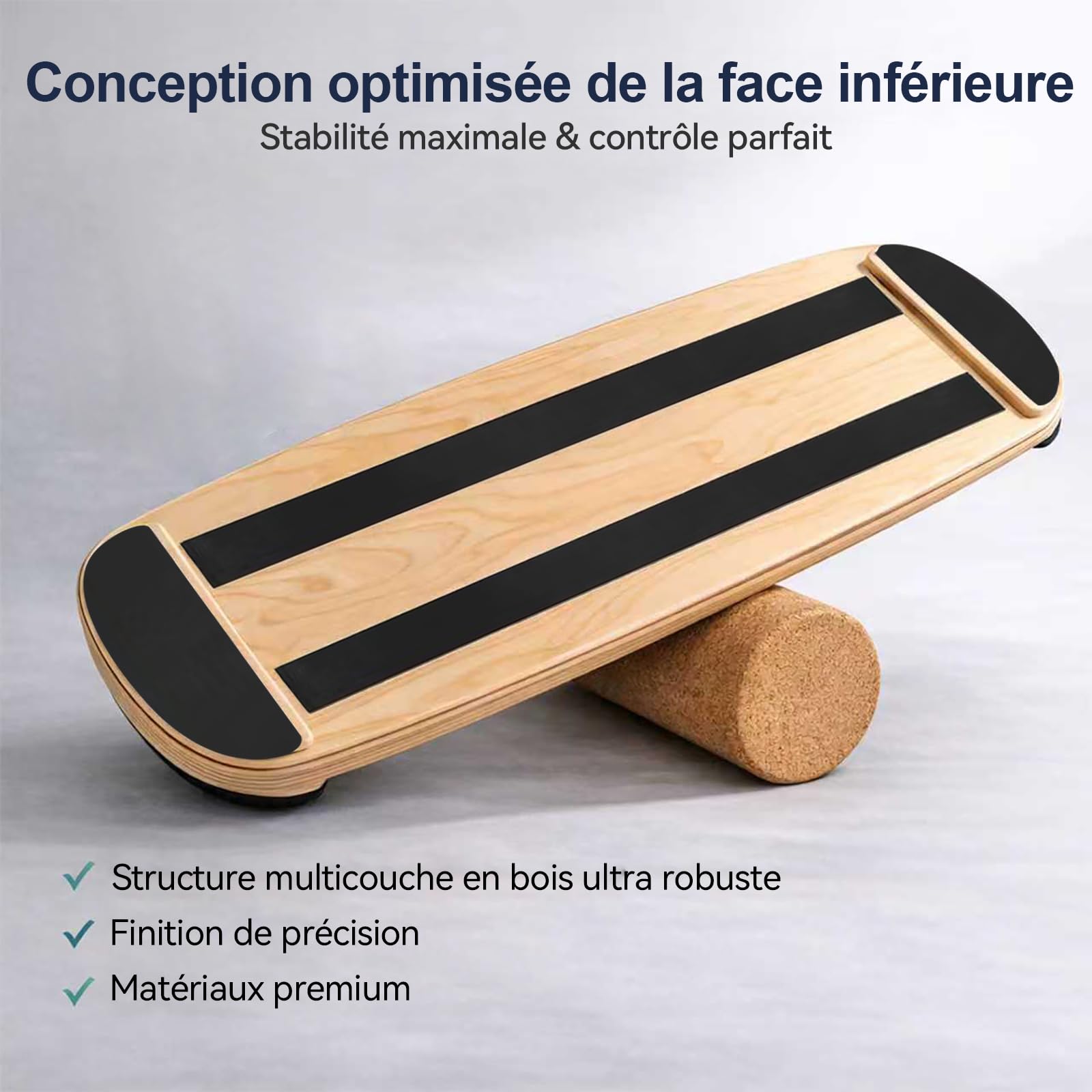 FunLife Planche d'équilibre en bois – Entraînement de base, fitness et stabilité