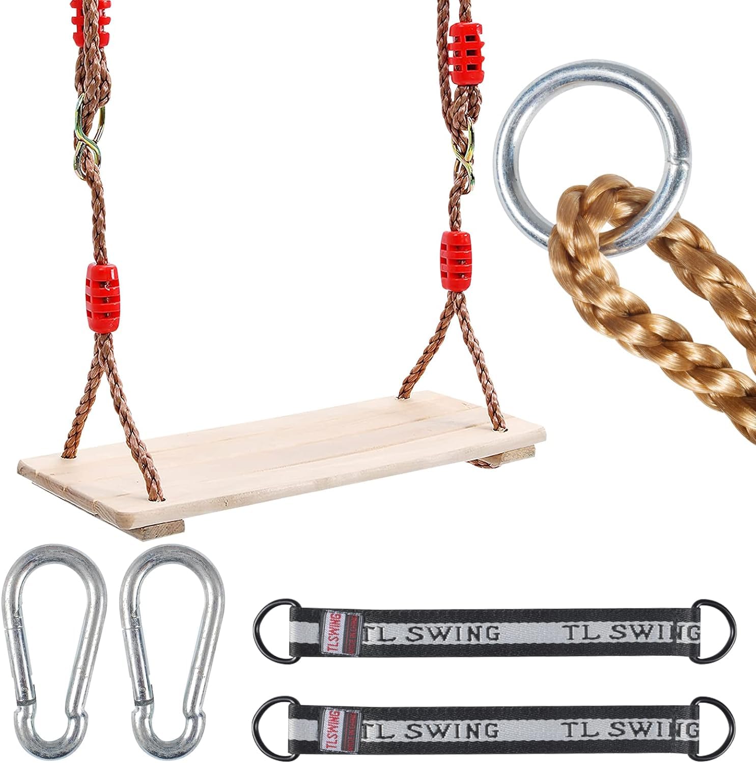 Newtic Asiento de Columpio de Madera, Columpio al Aire Libre de Madera, Columpio de Madera para Infantil Adultos, con Longitud de Cuerda Ajustable, Carga Máxima 160 kg