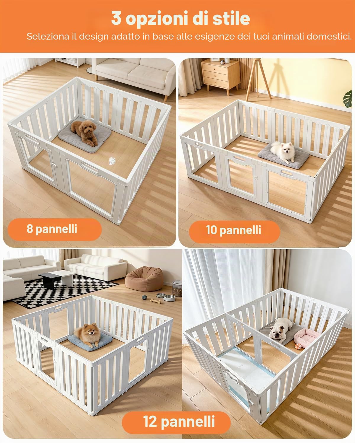 Recinto per Cani da Interno in Acrilico 100 × 60 cm, 8 pannelli Recinto per Cani Pieghevole, fai da te per cani di piccola e media, gatti e conigli, recinzione in plastica per interni, colore bianco