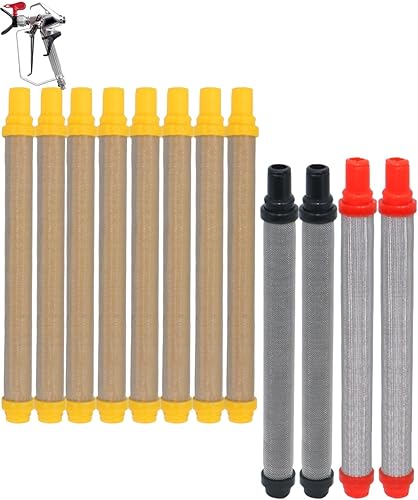 Paquete de 12 filtros de pistola de pulverización sin aire, incluye malla de 8 x 100 (amarilla), 2 mallas 70 (negra), 2 mallas 200 (rojo),