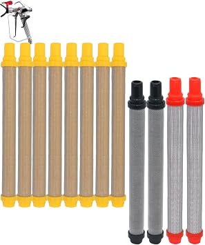 12-Pack Push-On Airless Spray Gun Filter Set, Includes 8100 Mesh Yellow, 270 Mesh Black, 2200 Mesh Red, Compatible with Titan, Wagner, SprayTECH Airless Paint Gun Sprayers