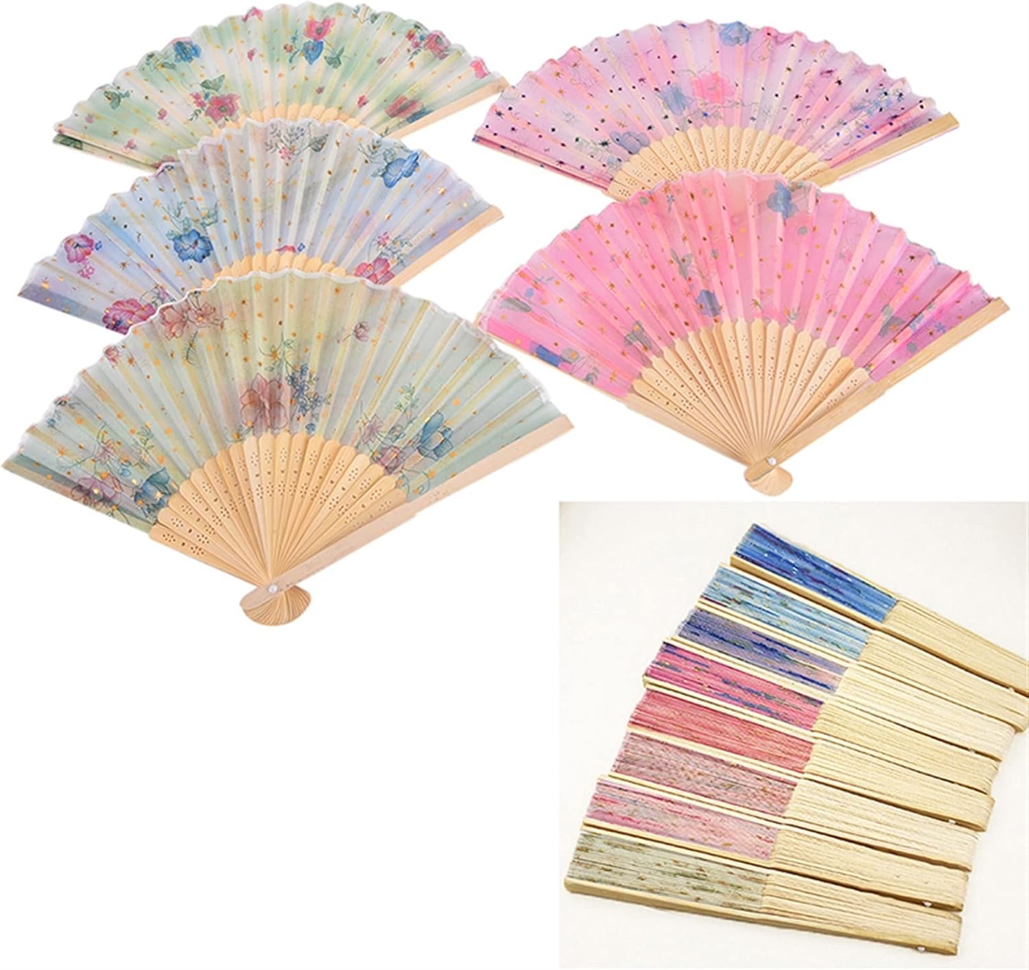Folding Hand Fan - 1PCS Original Wooden Hand Flower Pocket Fan Decoracion Fiestas Chinese Japanese Folding Fan for Home Decor Decorative Fan (Color : H) (Color : 1pc Random)