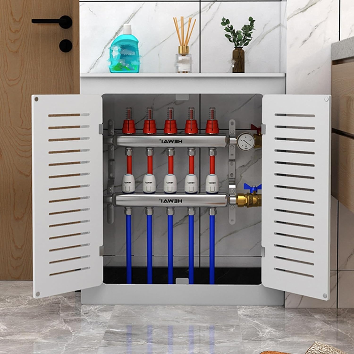 Radiator Covers for Home, Radiator Shelf, Heater Cover, with 2 Louvered Grill Slatted Door, for Bathroom, Living Room, Bedroom(70x70x20cm/27x27x8in)