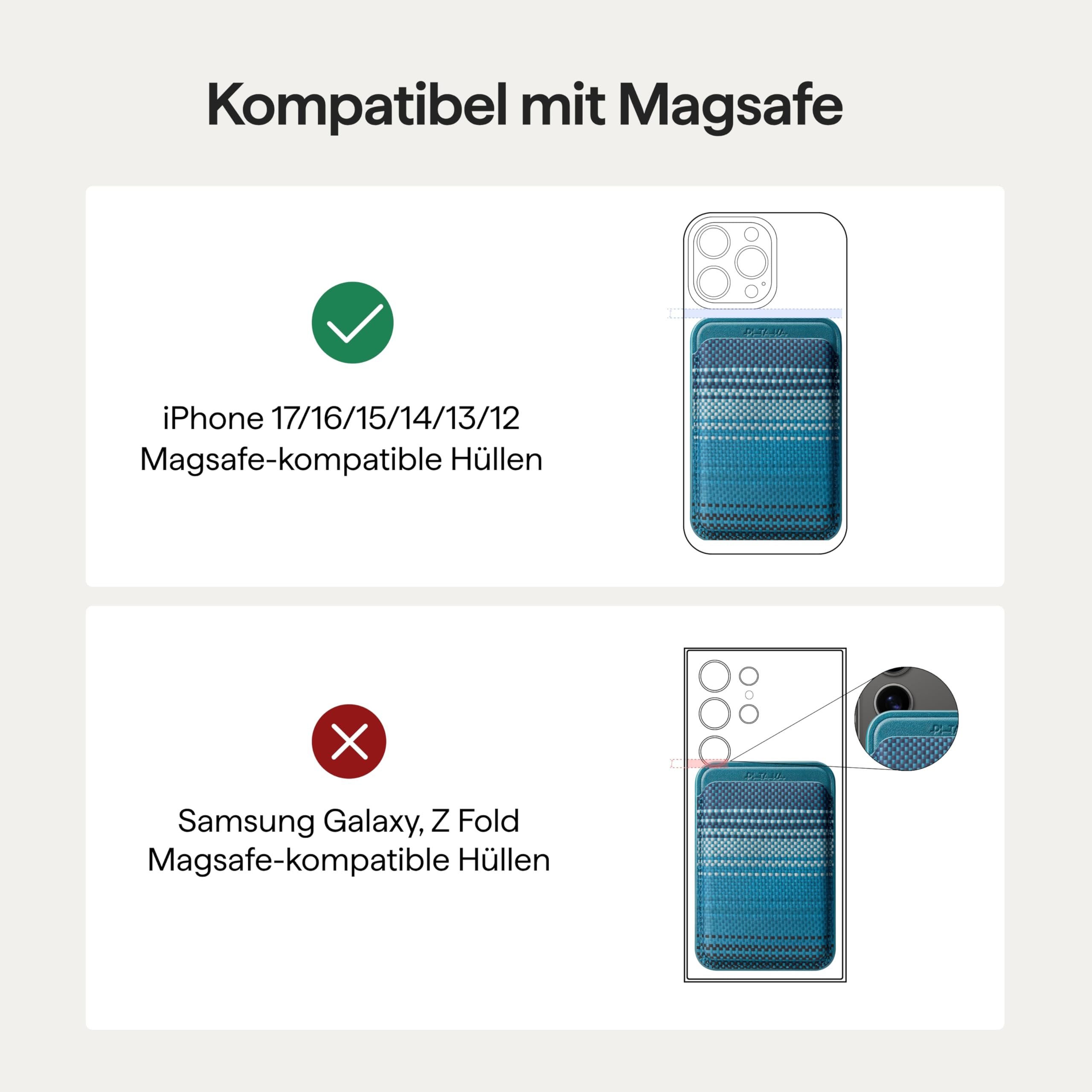 pitaka Magnetisches Handy Wallet aus Aramidfaser Magnetischer Geldbörse mit 2 Kartenhalter mit Magsafe Wallet Leichtes Geldbörse Kompatibel mit iPhone 17/16/15 Serien Mondaufgang