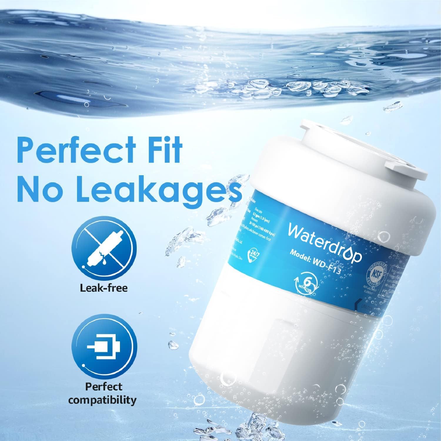 Waterdrop WD-F13 Replacement for GE® MWF®, SmartWater® MWFP, MWFINT, MWFA, GWF, HDX FMG-1, Kenmore® 9991, GSE25GSHECSS, WFC1201 Water Filter, 3 Pack - Image 6