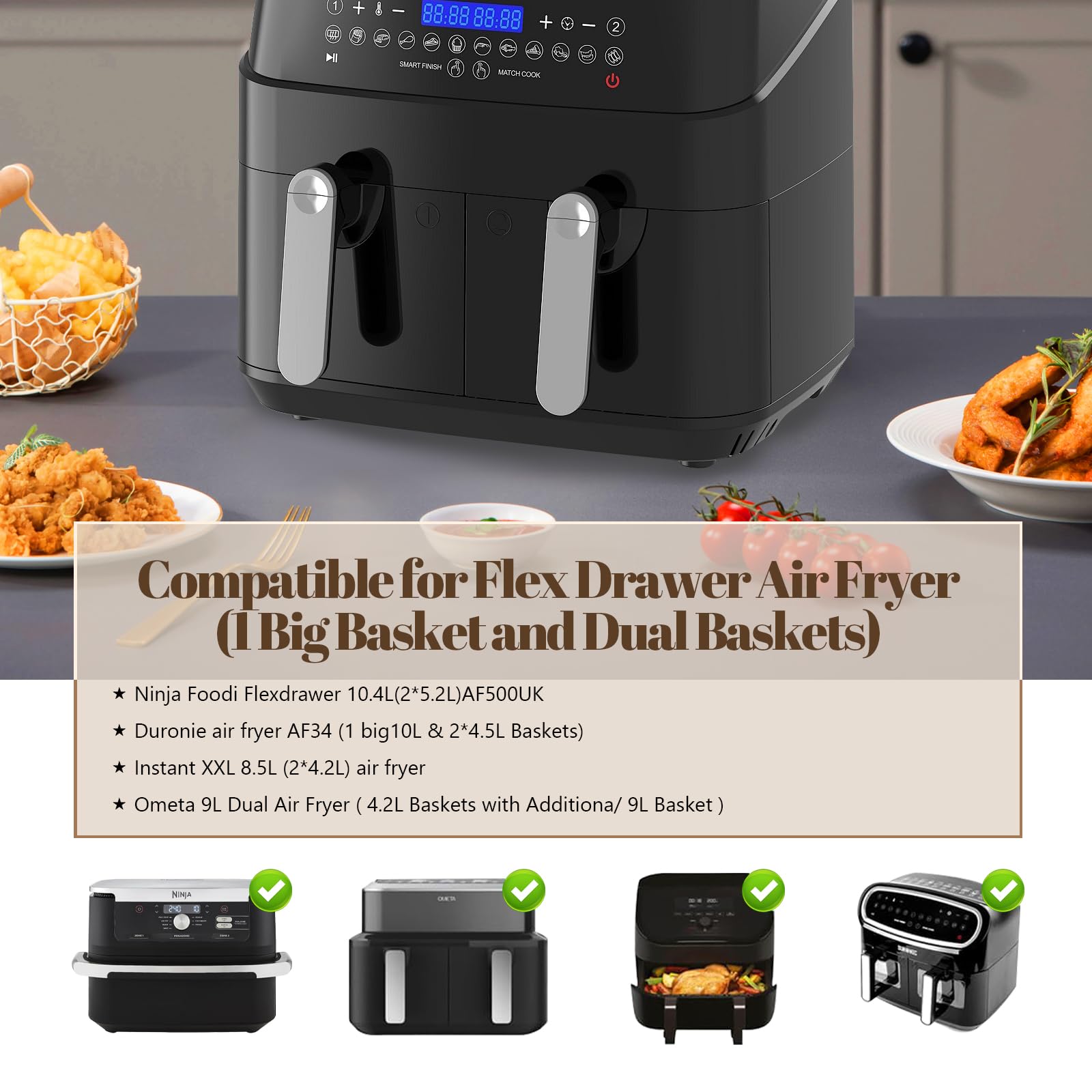 Airfryer Backpapier-Einlagen, 150 Stück – Kompatibel Mit Ninja AF500EU 10.4L, Duronic, Instant, Antihaft & Hitzebeständig