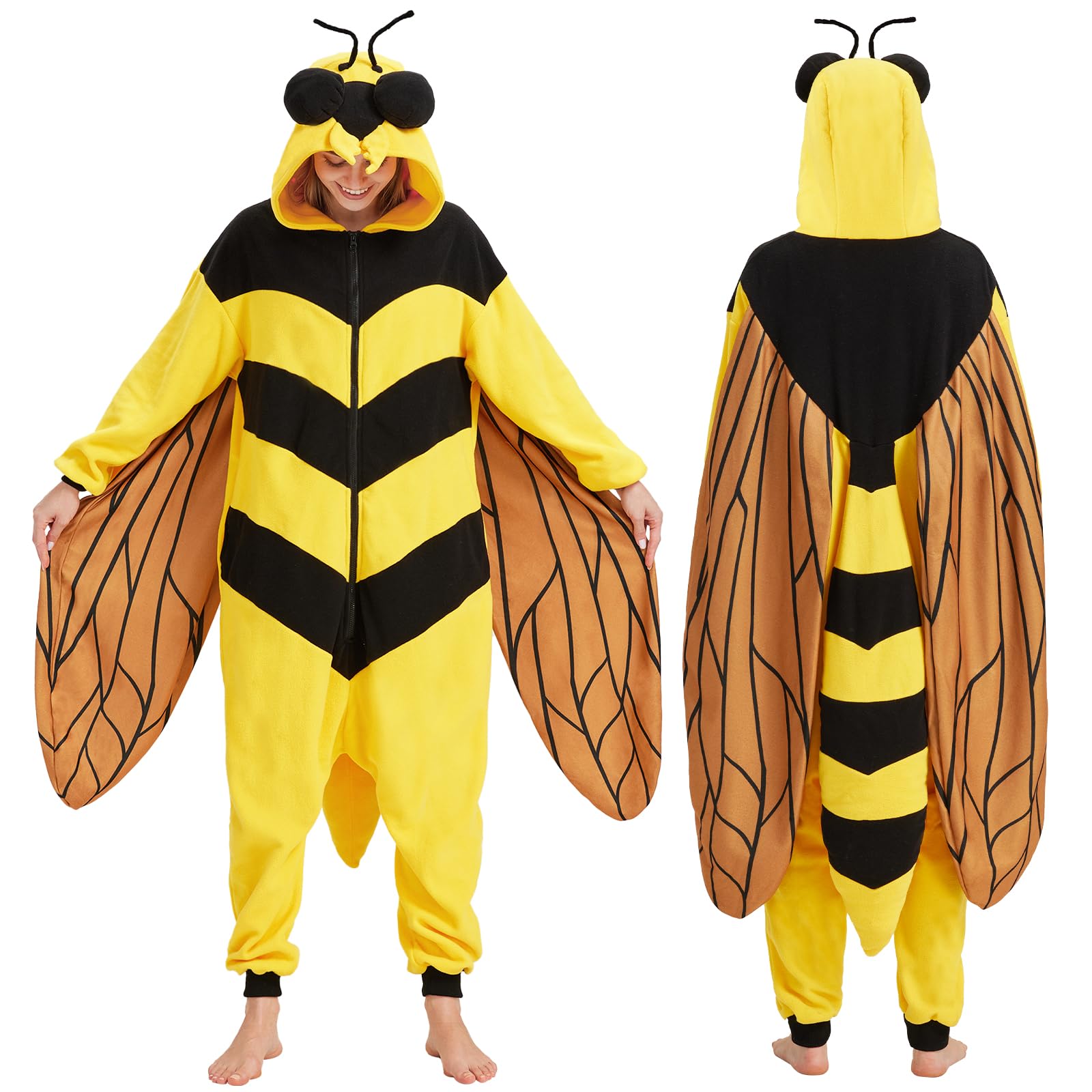 YUTCOTC Bee Onesie Pajamas Animal Bee Cosplay Costume Homewear Sleepwear for Women and Men