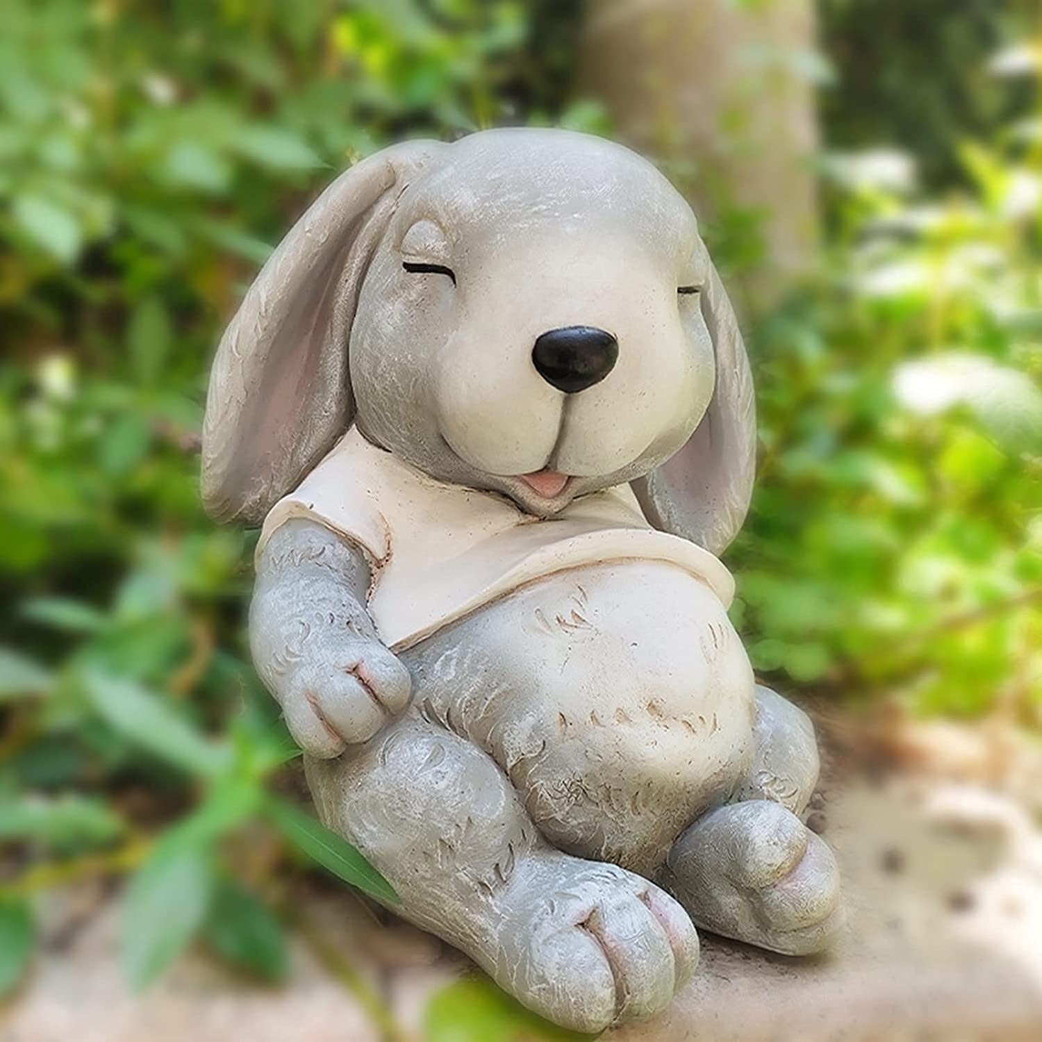 Statue d'extérieur de lapin endormi en résine pour décoration de jardin