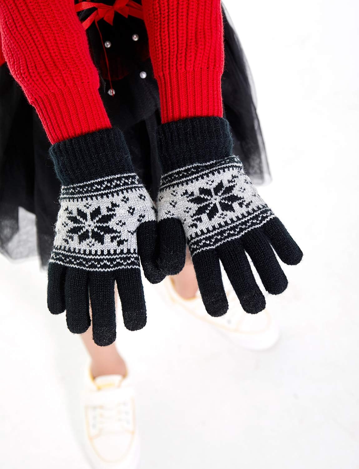 Kids Gloves Toddler Winter Snow Knit Touch Screen Girl Cold Weather Gloves (Snow Black): Clothing, Shoes & Jewelry