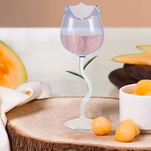 Miniatura 3 de GANAZONO Copas de vino de copa de cristal con diseño floral, copas de vino con clase para mujer, color azul