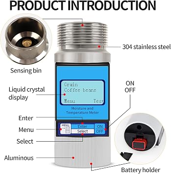 Smart Grain Moisture Meter, Grains Moisture Tester with LCD Backlight Display, Measurement Error<0.5% and No Need Weighing Samples, for 37 Kinds of Grain Include Coffee Beans, Cacao Beans