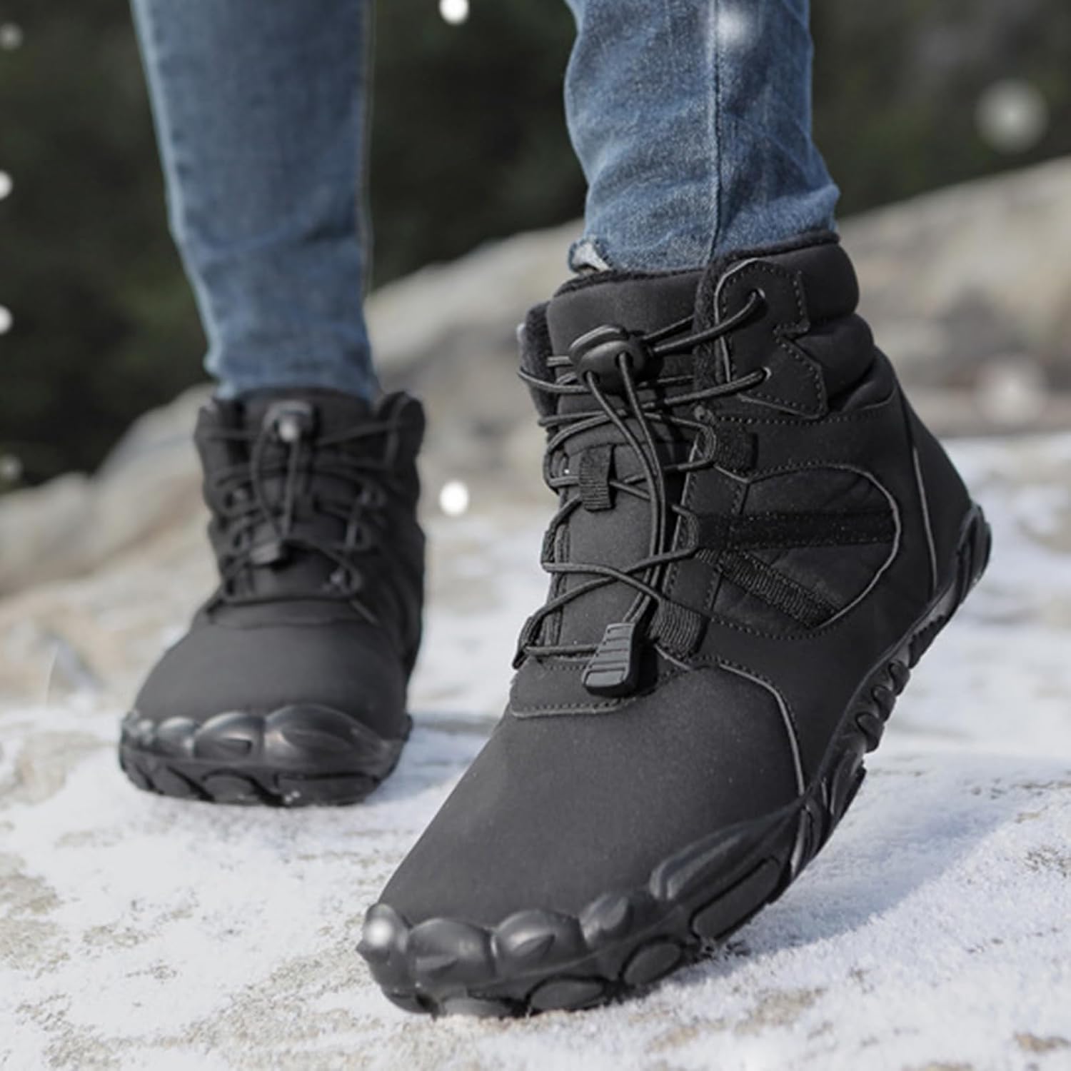 Winter Barefoot Boots Women Men Hiking Shoes, Waterproof Warm Fur Lined Zero Drop Boots Non-Slip Wide Toe Box Comfortable Hike Barefoot Shoes Walking Outdoor Footwear