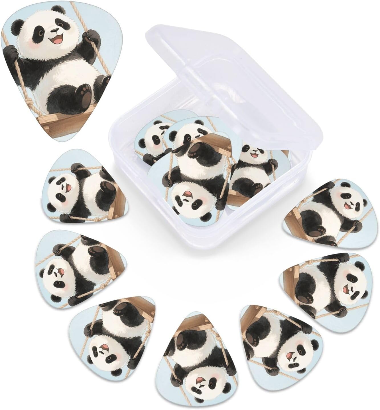 Panda with Balloon print Guitar Picks With Storage Box Resistant Guitar Pick 12 Pack Guitar Accessories for Electric Guitar Ukulele Bass Personalized Gifts