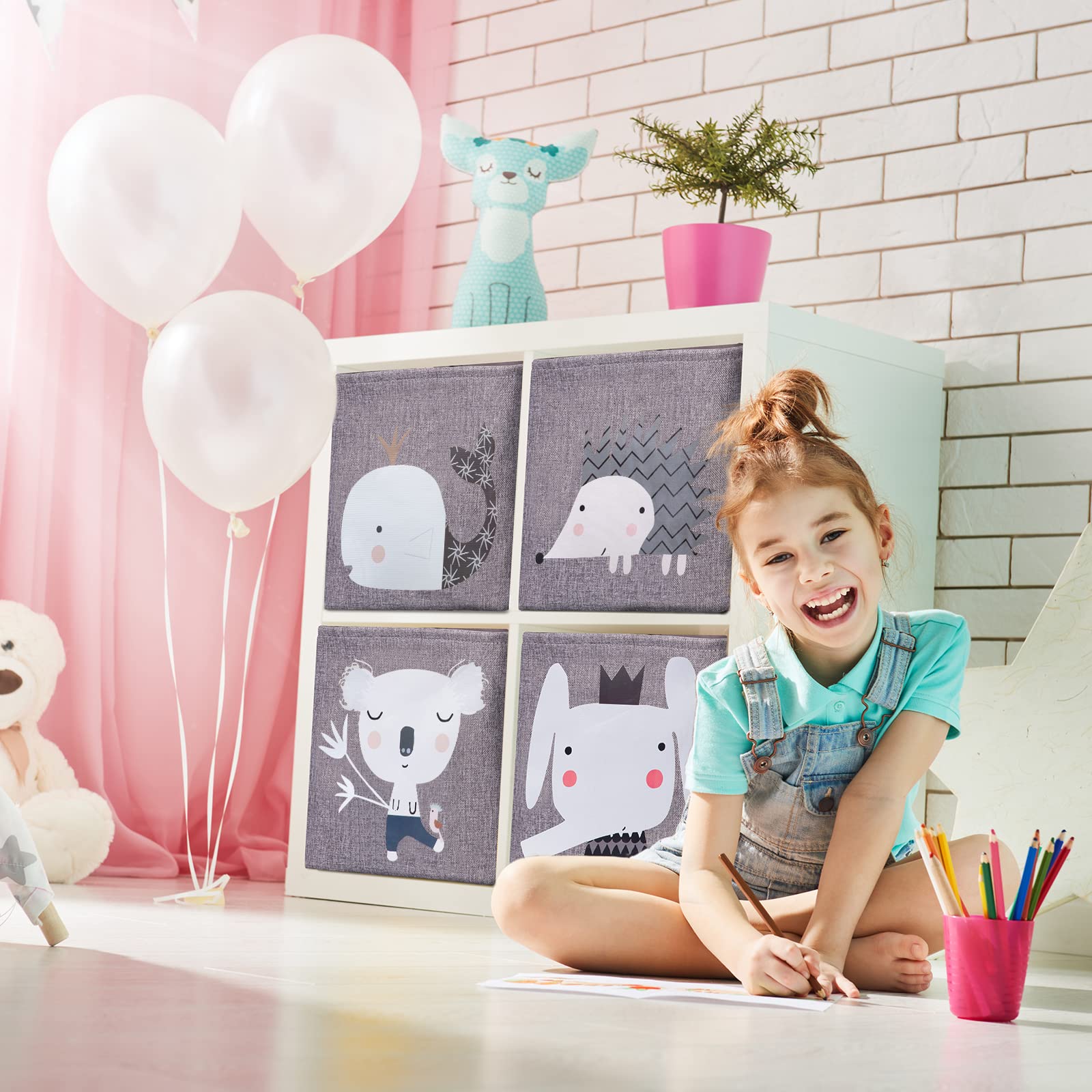 Pack De 4 Boîtes De Rangement Pliables 33x33x33cm AXHOP - Cubes Avec Motifs Animaux Pour Kallax Et Chambre Enfant