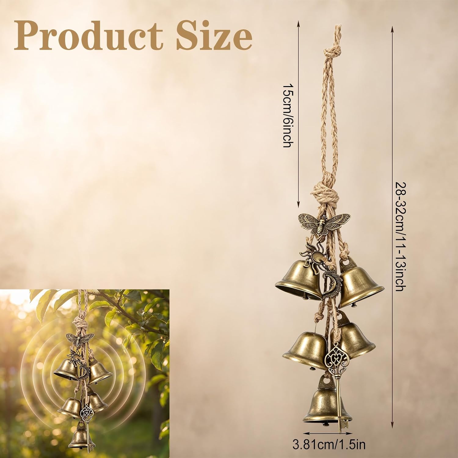 Witch Bells for Door Knob, Hanging Protection Bell Handmade Brass Bells