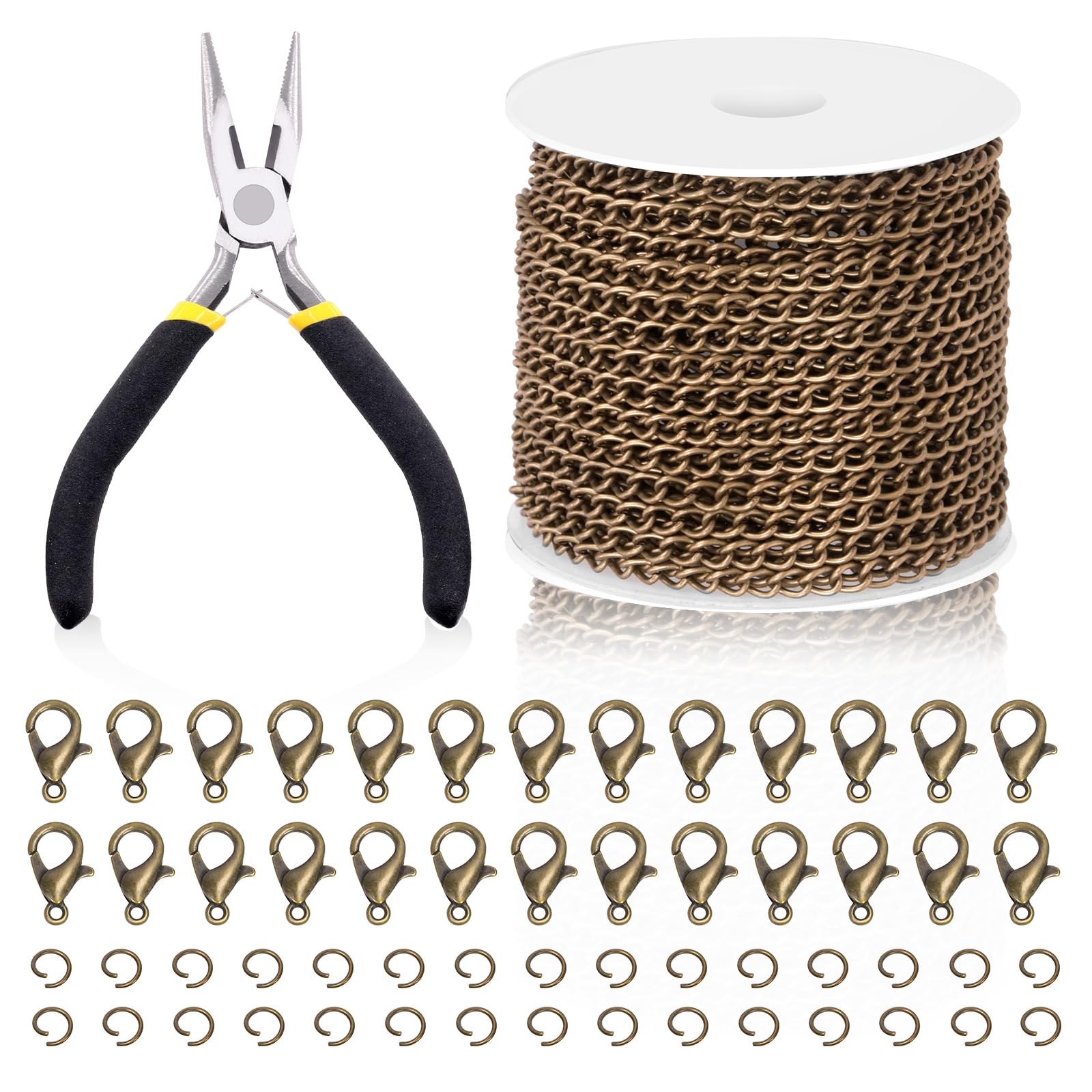 Kit Fabrication Bijoux 102 Pièces - Chaînes Argent 3mm, Anneaux Saut, Fermoirs Homard Et Pince