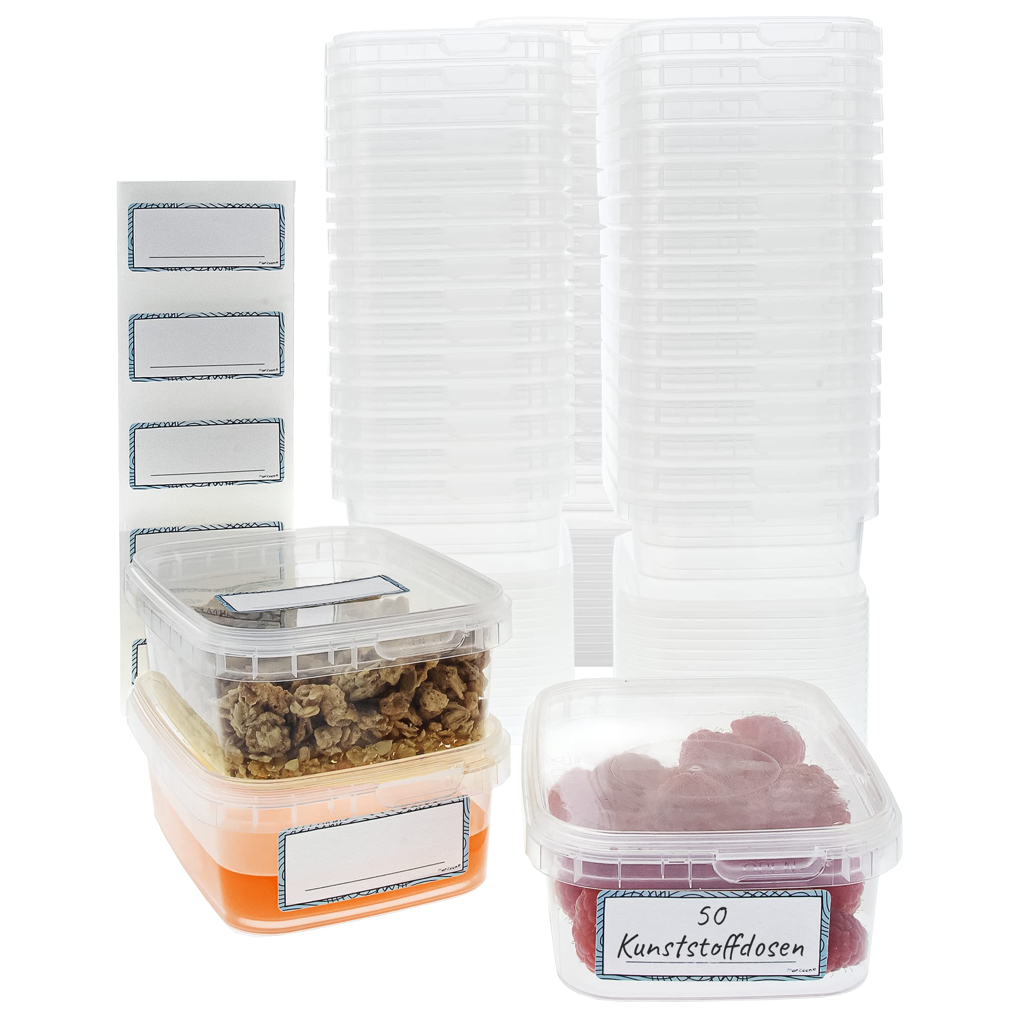 Set di 50 barattoli di plastica con coperchio – contenitori rettangolari in plastica trasparente da 275 ml – per alimenti e salse – standard industriale – contenitori