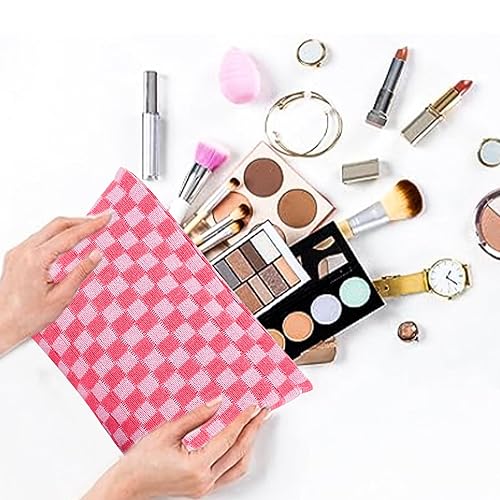Miniatura 3 de Bolsa de maquillaje a cuadros, 2 piezas, bolsa a cuadros, bolsa de cosméticos de viaje, bolsa de maquillaje grande y pequeña para bolso, bolsa de