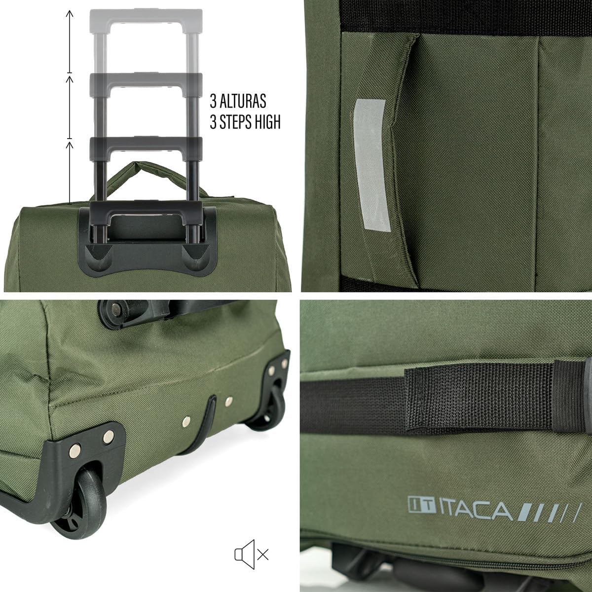 ITACA - Soft Suitcase On Wheels Suitcase Fabric Wheeled Travel Bag Luggage Cabin Suitcase Travel Suitcase Fabric Suitcase 23kg, khaki, Small