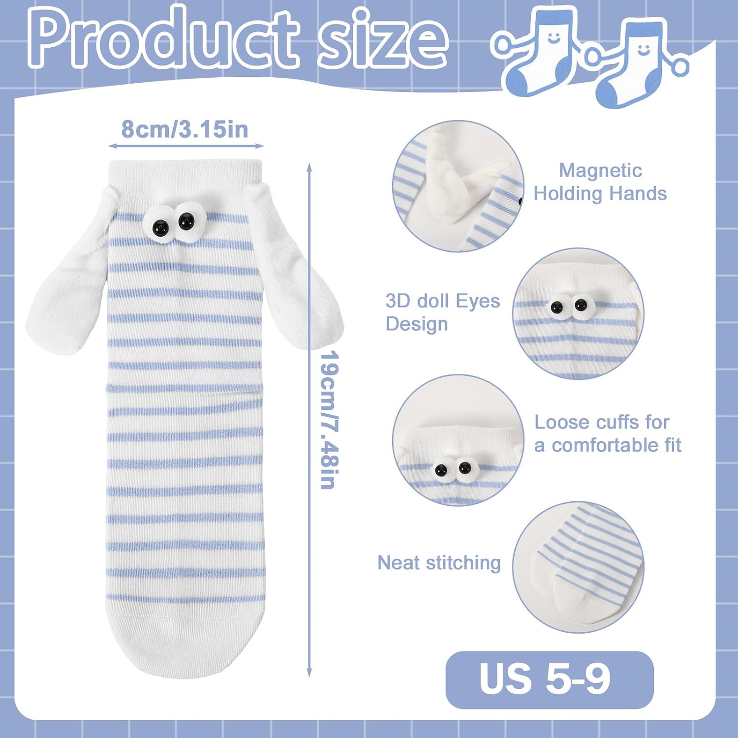 Jspupifip 4 Pairs Magnetic Hands Holding Socks Funny Couple Socks Cute Birthday Gifts for Teens Couples Best Friend