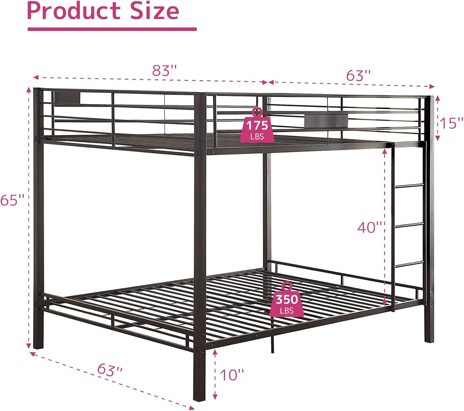 Product dimensions diagram for the Acme Kaleb Bunk Bed