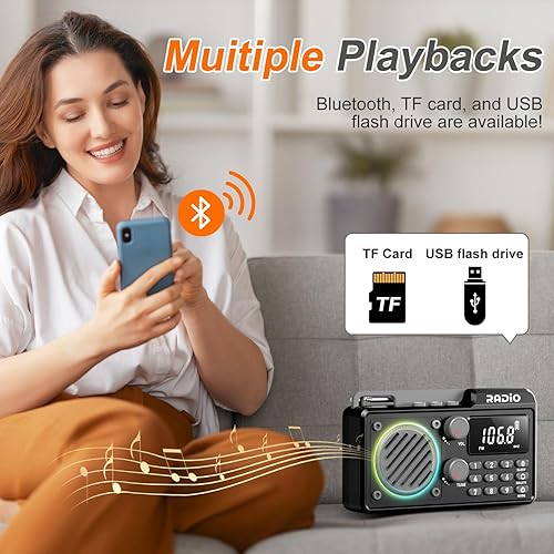 Miniatura 3 de Radio portátil AM FM 1500mAh recargable con la mejor recepción, radio de onda corta transistor, altavoz inalámbrico Bluetooth, con pantalla LCD
