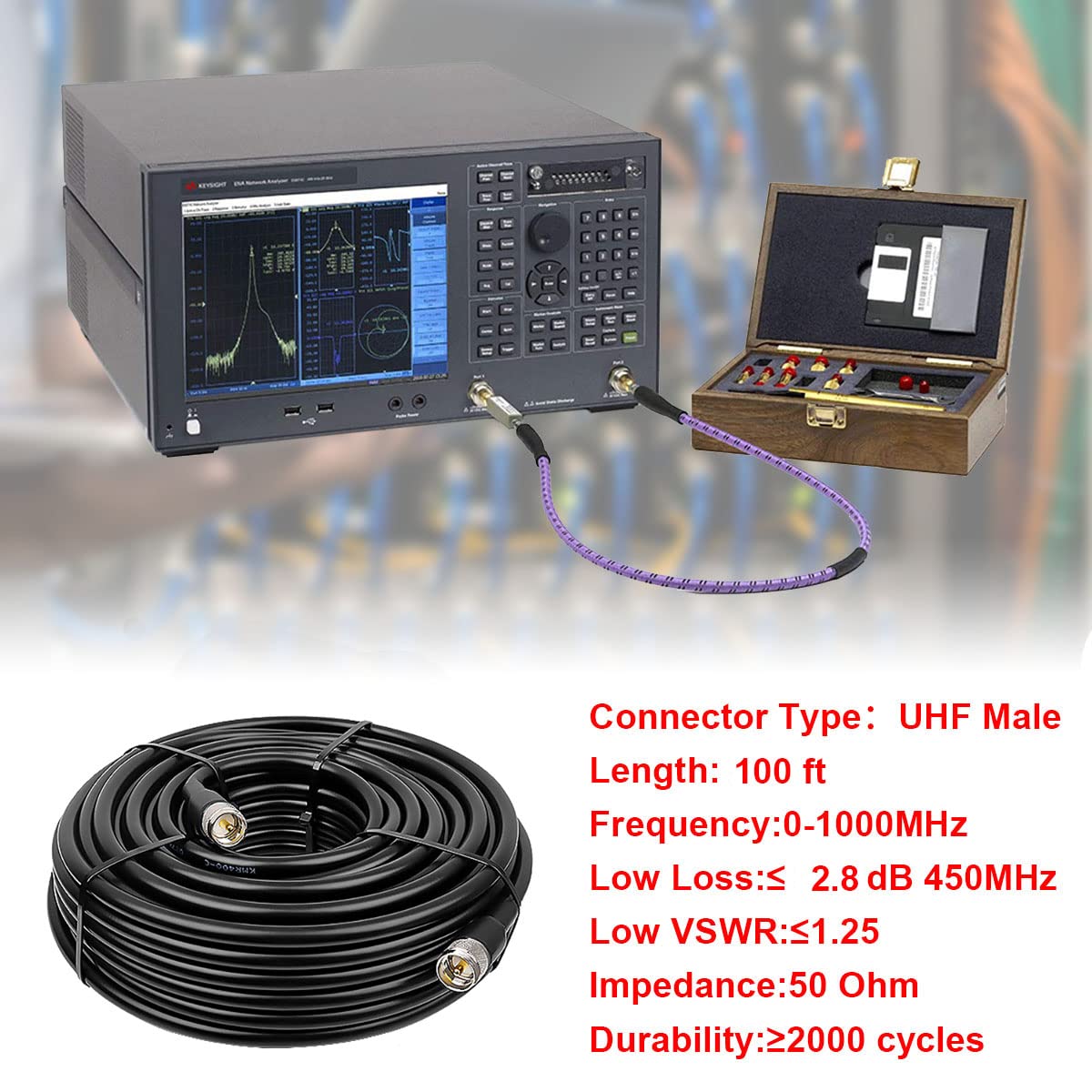 MOOKEERF Cavo coassiale RG8, 30,5 m, UHF maschio PL-259, cavo coassiale CB da 50 ohm, cavo jumper UHF per radio CB, radio VHF, misuratore SWR, analizzatore di antenna