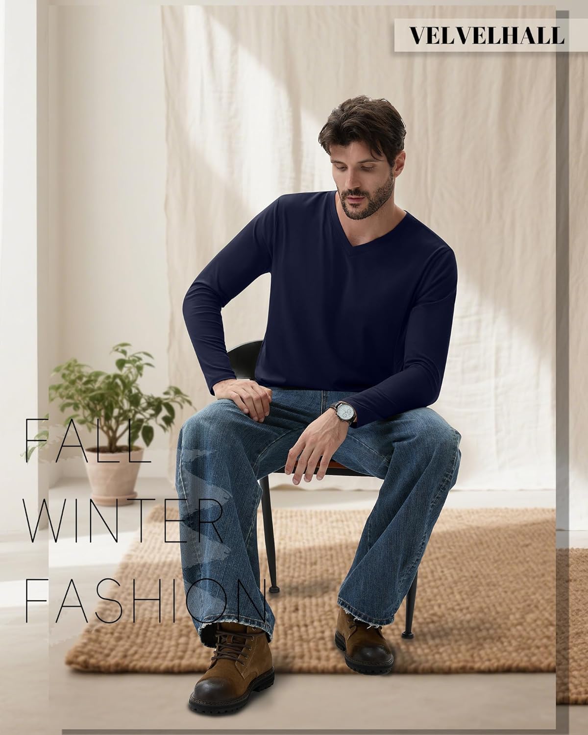 6 Pack Big and Tall Shirts for Men L-7xl Cotton Long Sleeve V Neck Loose Fit Tops Casual Basic Tee Multipack