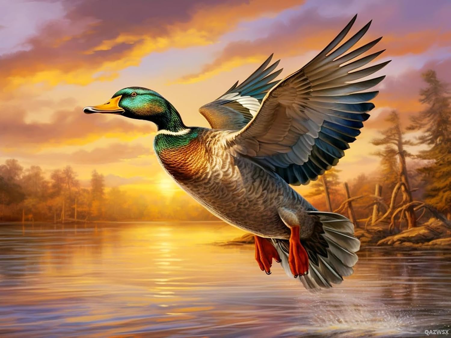 5D Diamond Painting Kits Flying Mallard Wild Duck Full Drill Round Beads Diamond Art Gems Stone Cross Stitch DIY Diamond Painting by Number Kits Wall Decoration 12x16 inches
