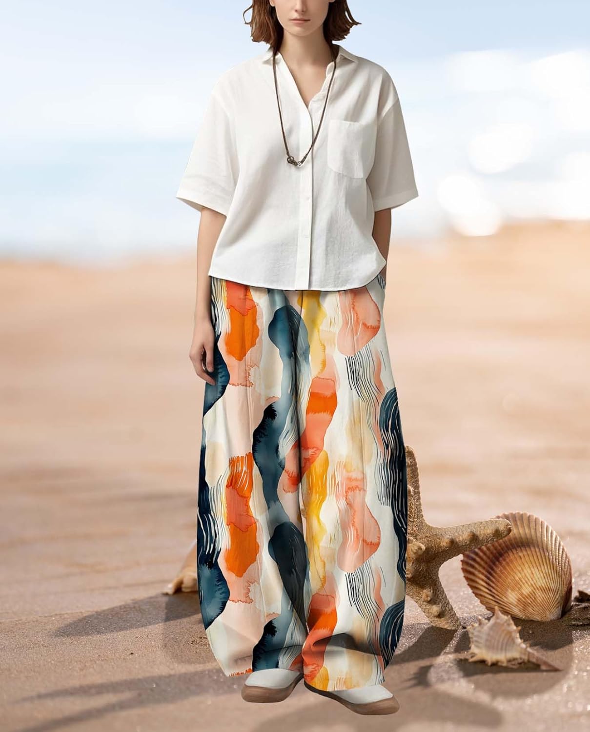 Womens Boho Floral Printed Pants Elastic Waist Wide Leg Casual Trousers Loose Fit Pant with Pockets for 2025 Summer - Image 5