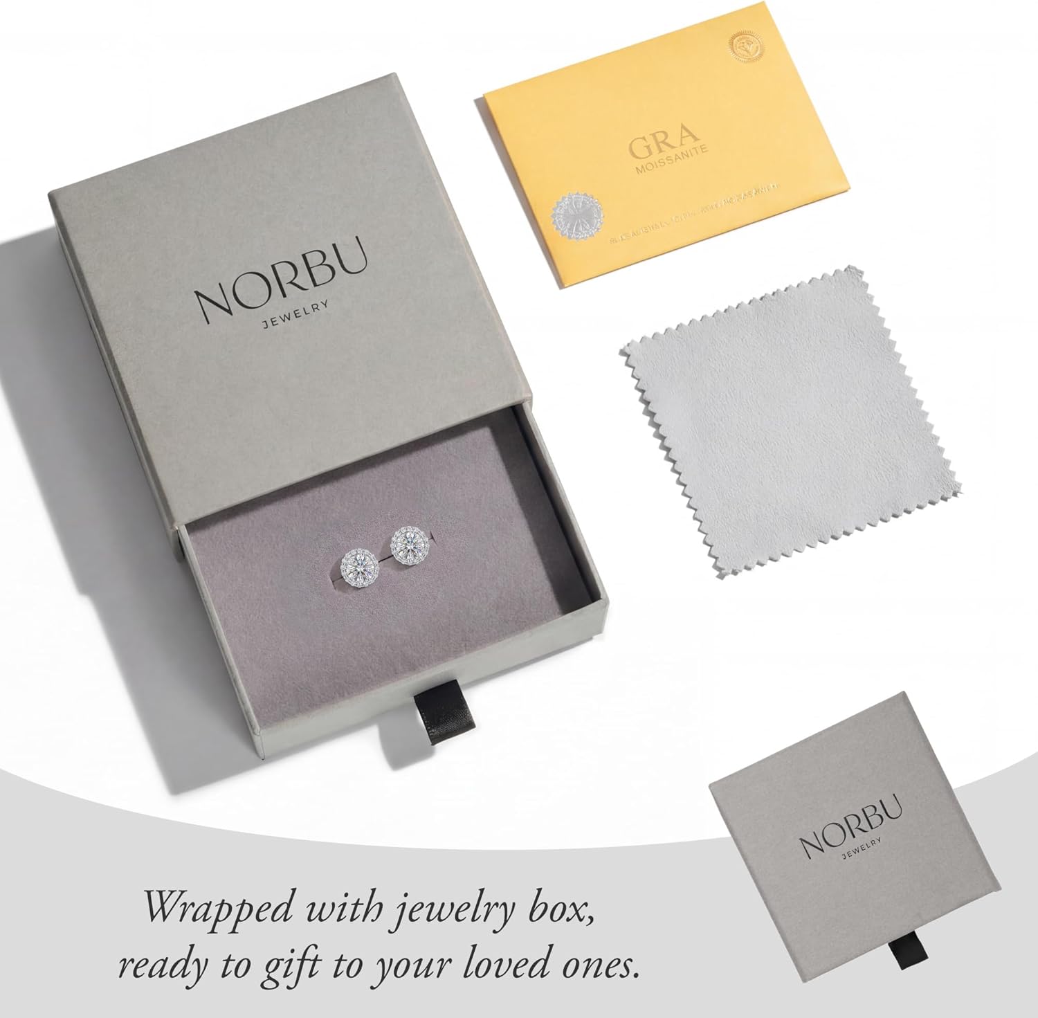 NORBU Moissanite Stud Earrings for Women Men, 18K White Gold Plated 925 Sterling Silver, 2 in 1 Round Cut Lab Created Diamond Halo Earrings Jewelry Gifts for Valentine's Day Birthday Anniversary