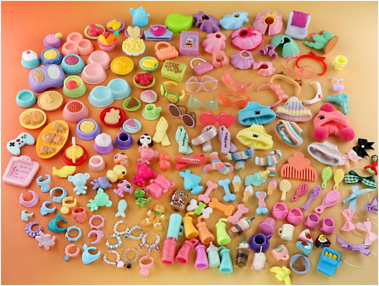 LPS Accessories Lot for lps Toys, Random 35 pcs Hat Scarf Handband Clothes Bow Skirt Dress Glasses Wings Collar Necklace Outfit for LPS Cat Collie Cocker Spaniel Great Dane Toy Figure Pet