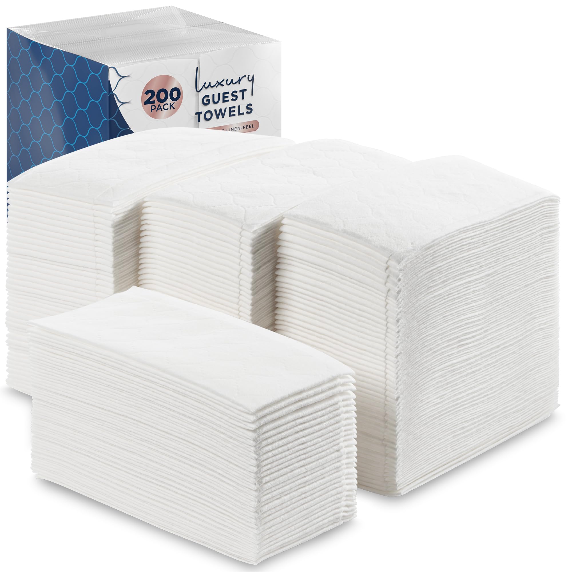 Disposable Guest Towels 200 Pack - White Napkins for Guest Bathroom, Heavy Duty Disposable Hand Towels, Ultra Absorbent Linen Feel Paper Napkins for