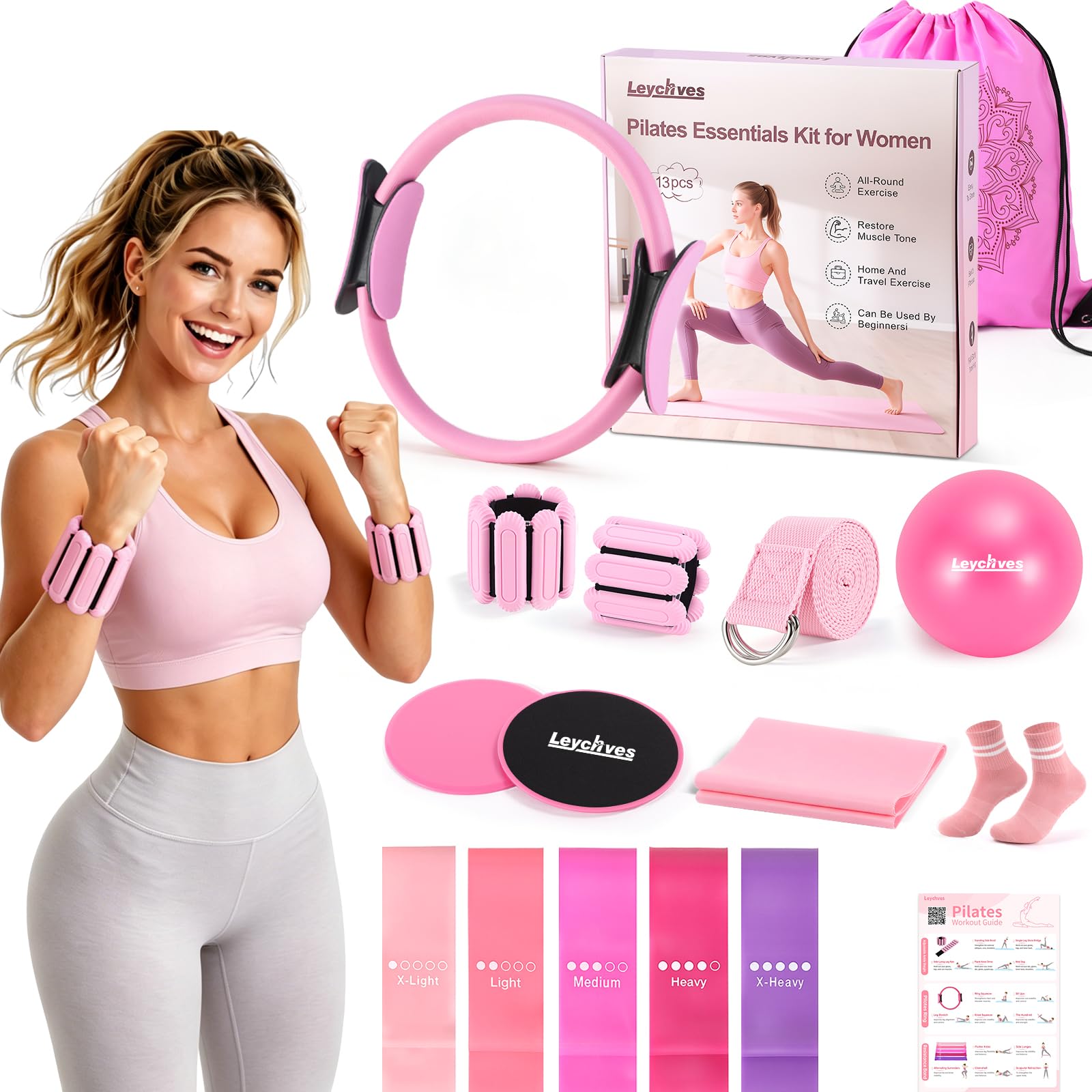 Pilates-Set für kleine Frauen und Anfänger, Pilates-Essentials-Ausrüstung, Ring und Ball,Workout-Anleitung für leicht zu kontrollierendes