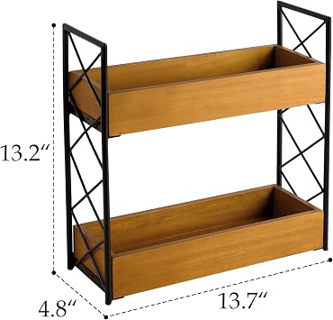 2 Tier Wooden Spice Rack for 28 Jars, Spice Shelf Organizer