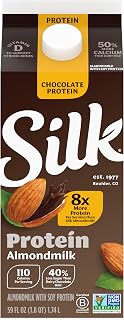 Silk Chocolate Protein Almond Milk, Dairy Free, Gluten Free, Seriously Creamy Vegan Milk with 50% More Calcium than Dairy Milk, 59 FL OZ Carton