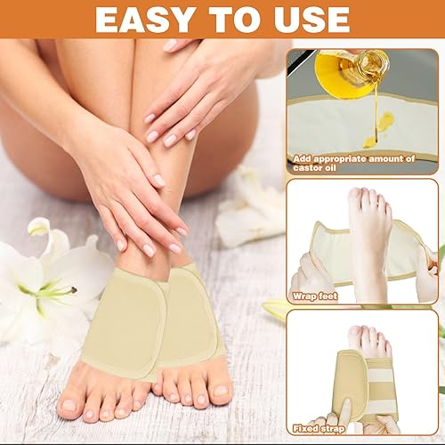 Miniatura 4 de Paquete de 2 unidades de aceite de ricino para pies, paquete de aceite de ricino con gancho y bucle, compresa de aceite de ricino orgánico,