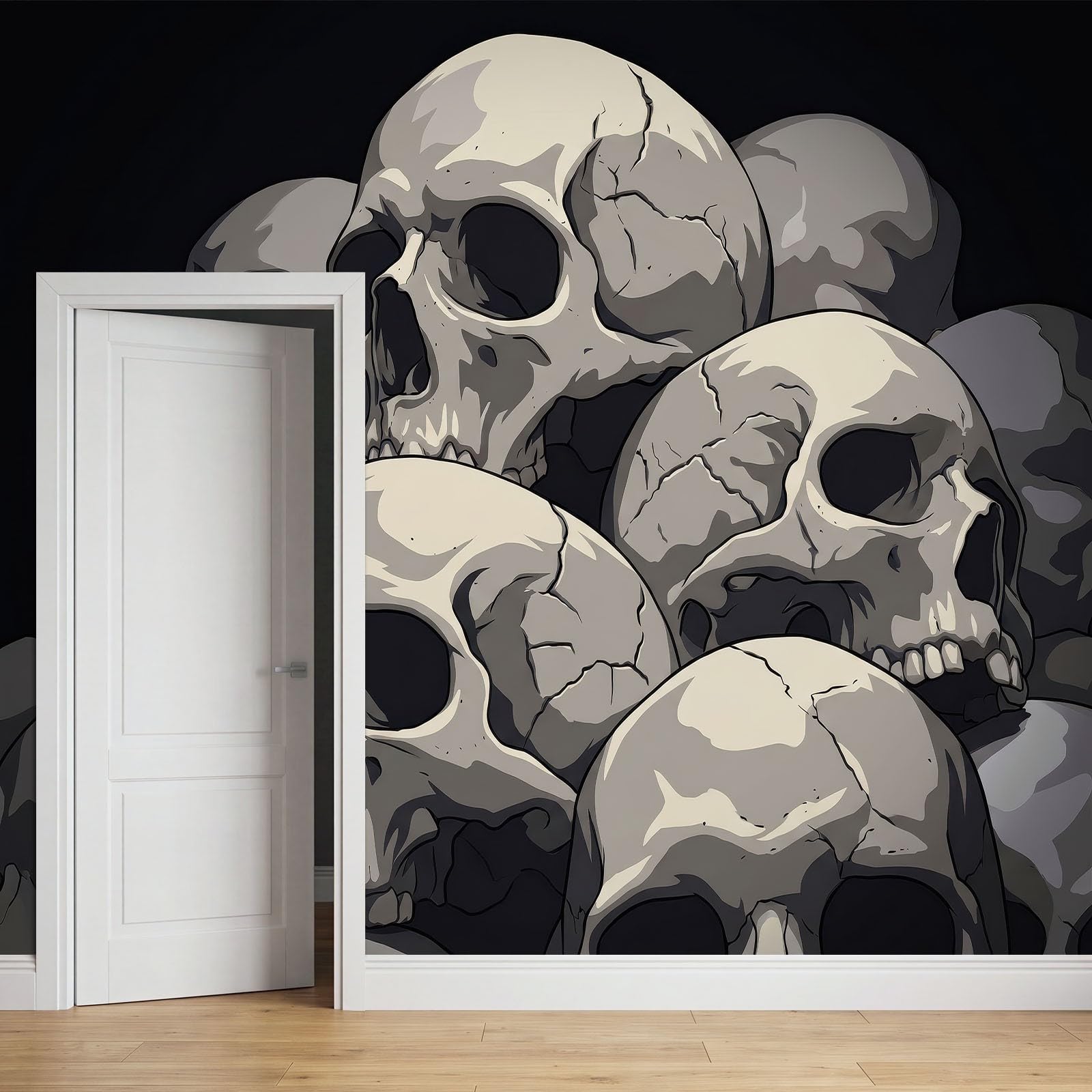 Générique Ciemność horror czaszka panoramiczna tapeta 3D 500 x 280 cm gobelin ścienny tapeta z włókniny do sypialni salonu - plakat na zdjęcia ścienne, czarna