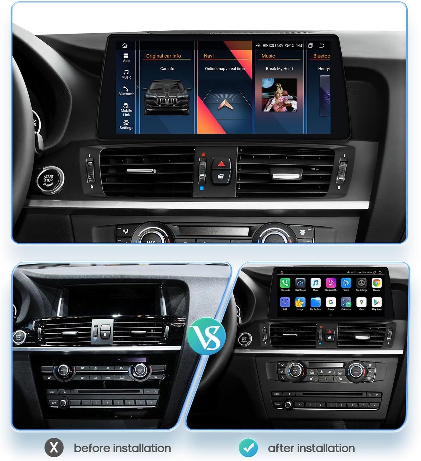 ,4core(1g+32g),Android 15 10,25-calowy ekran dotykowy jednostka główna do B-MW X3 X4 F25 F26 2013-2016, bezprzewodowy Carplay, Android Auto, GPS, Bluetooth