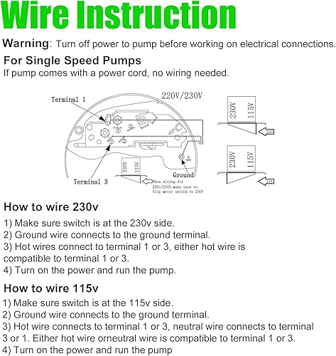 Miniatura 2 de LEAPTREND Motor eléctrico B2854 marco 56Y, 115230V, 3450 RPM, 1.5HP, 8.016.0 amperios, factor de servicio 1.1, motor de piscina con brida cuadrada