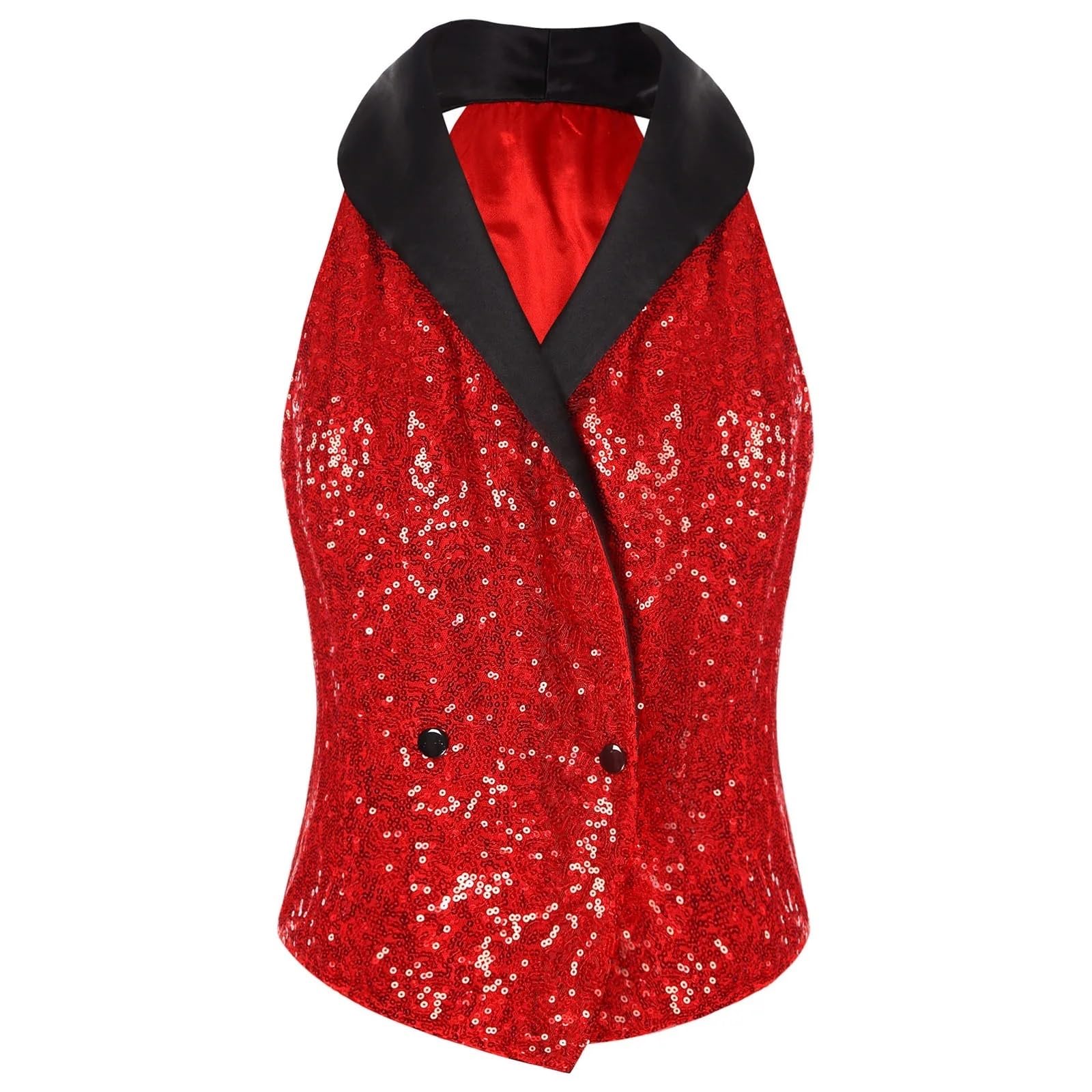 Top con Paillettes Completo da Donna con Paillettes Glitterate, Gilet con Paillettes Scintillanti, Scollo a V, Senza Maniche, Elegante, for Serate, Feste, Cocktail, Costume.