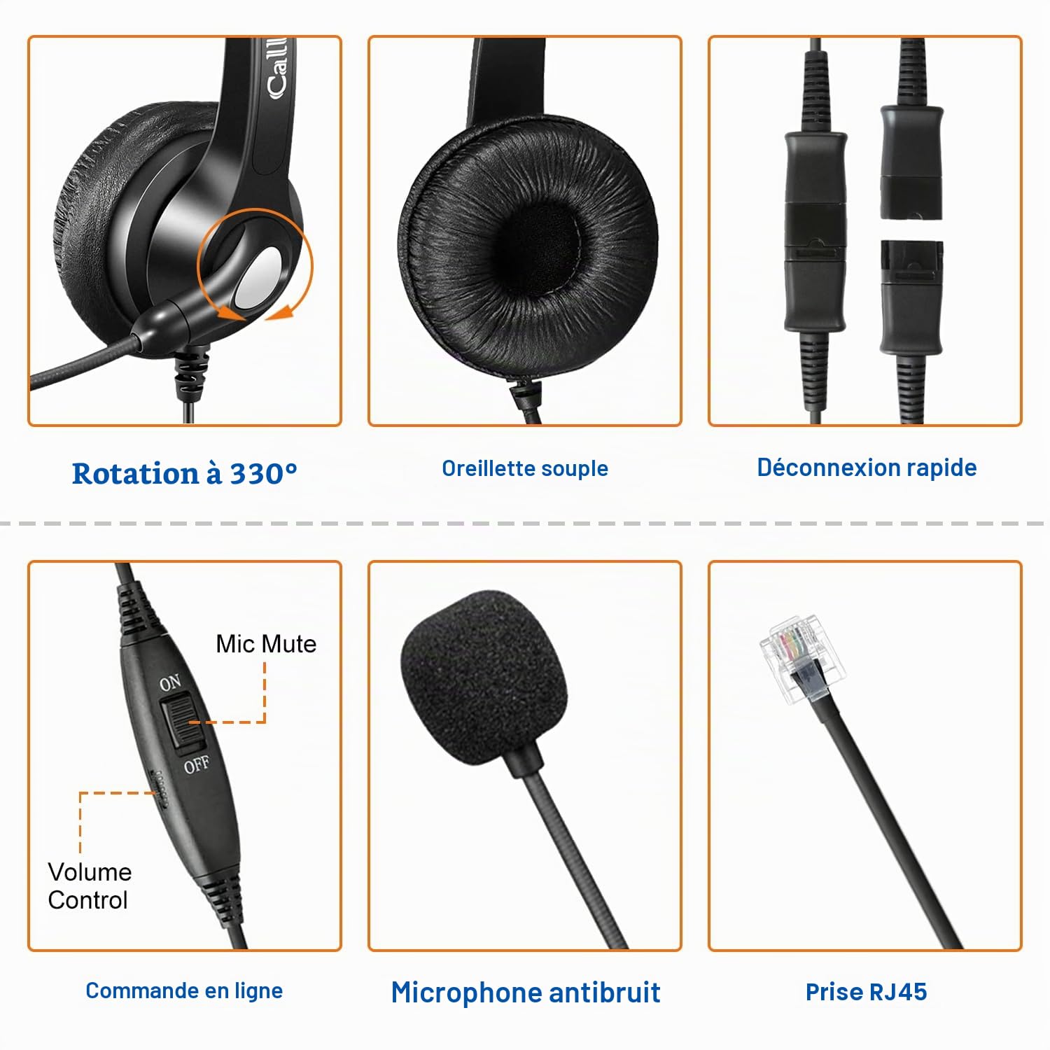 Callez RJ45 Casque Téléphone Fixe avec Micro Anti-Bruit & Quick Disconnect, Micro Casque Téléphonique Filaire Compatible avec Siemens Unify Openstage 30 40 60 80 Mitel/Aastra 5370 6867i Téléphone