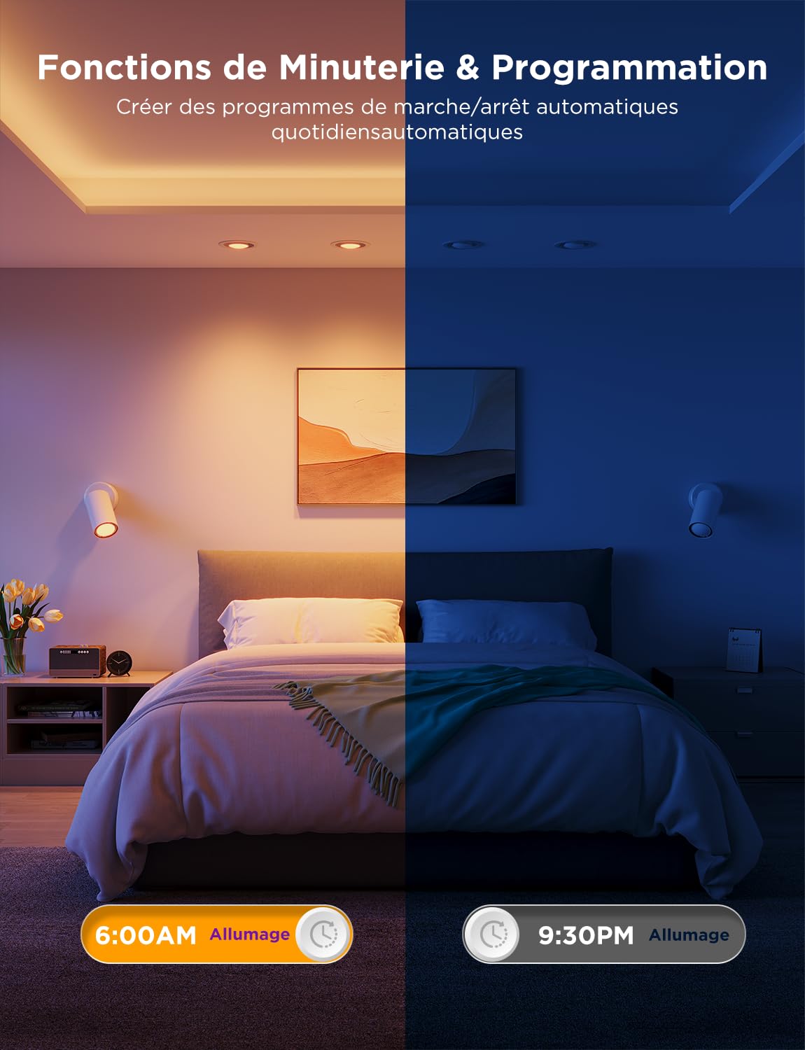 Govee Ampoule Connectée WiFi, Ampoule LED GU10 RGBWW Fonctionne avec Matter, Alexa et Google Home, Lampe GU10 Intelligente 400LM Dimmable, 16 Millions de Couleurs, Synchronisation de Musique, 4 Pack | Fonctionne avec Matter, Alexa et Google Home, Lampe GU
