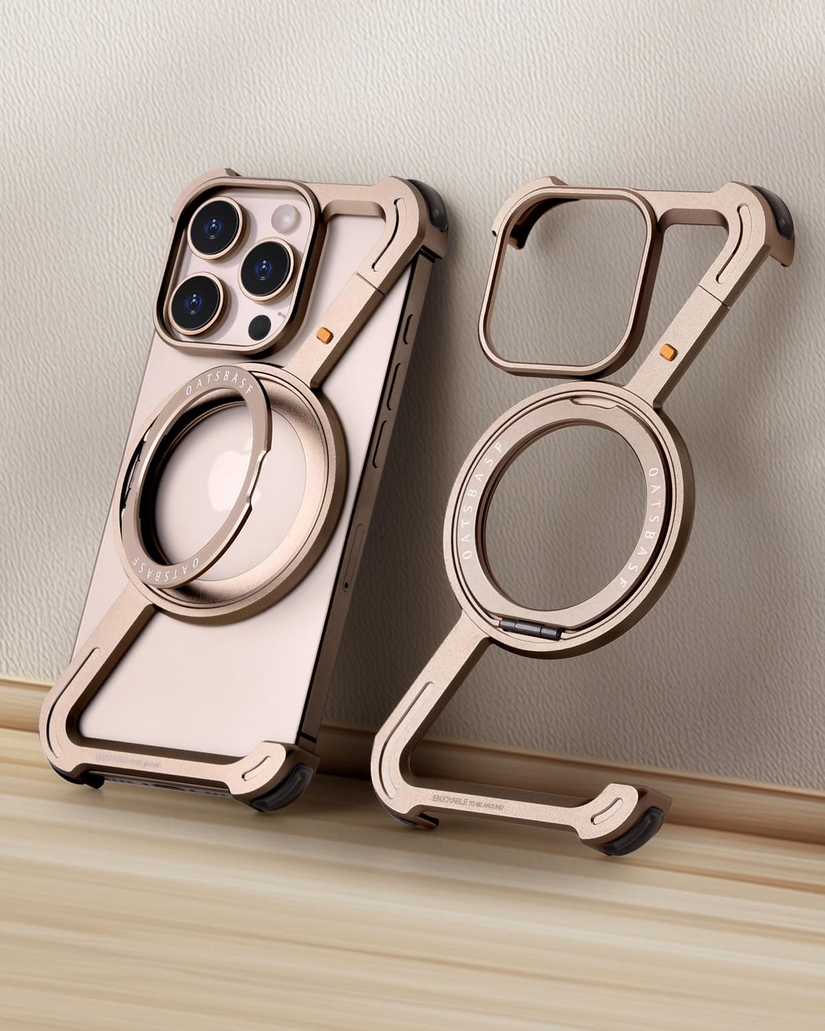 OATSBASF Wooden Magnetic Bumpers Phone Case Built-in 360°Rotation Kickstand For IPhone 16Pro Max 15pro Max 14 Pro Max I.841957921 - View #8