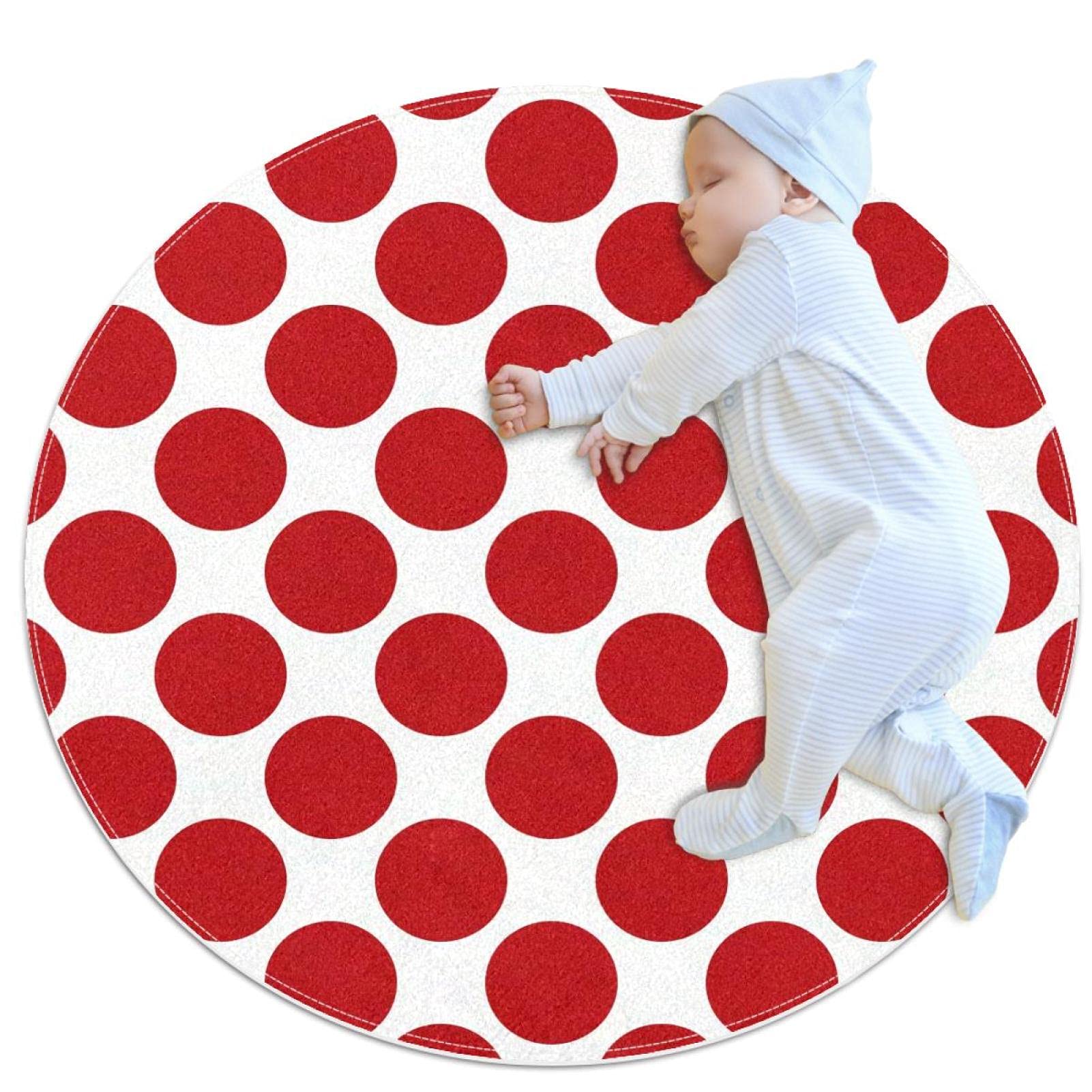Tapis de bain antidérapant rond de 1m rouge et blanc pour sécuriser votre intérieur