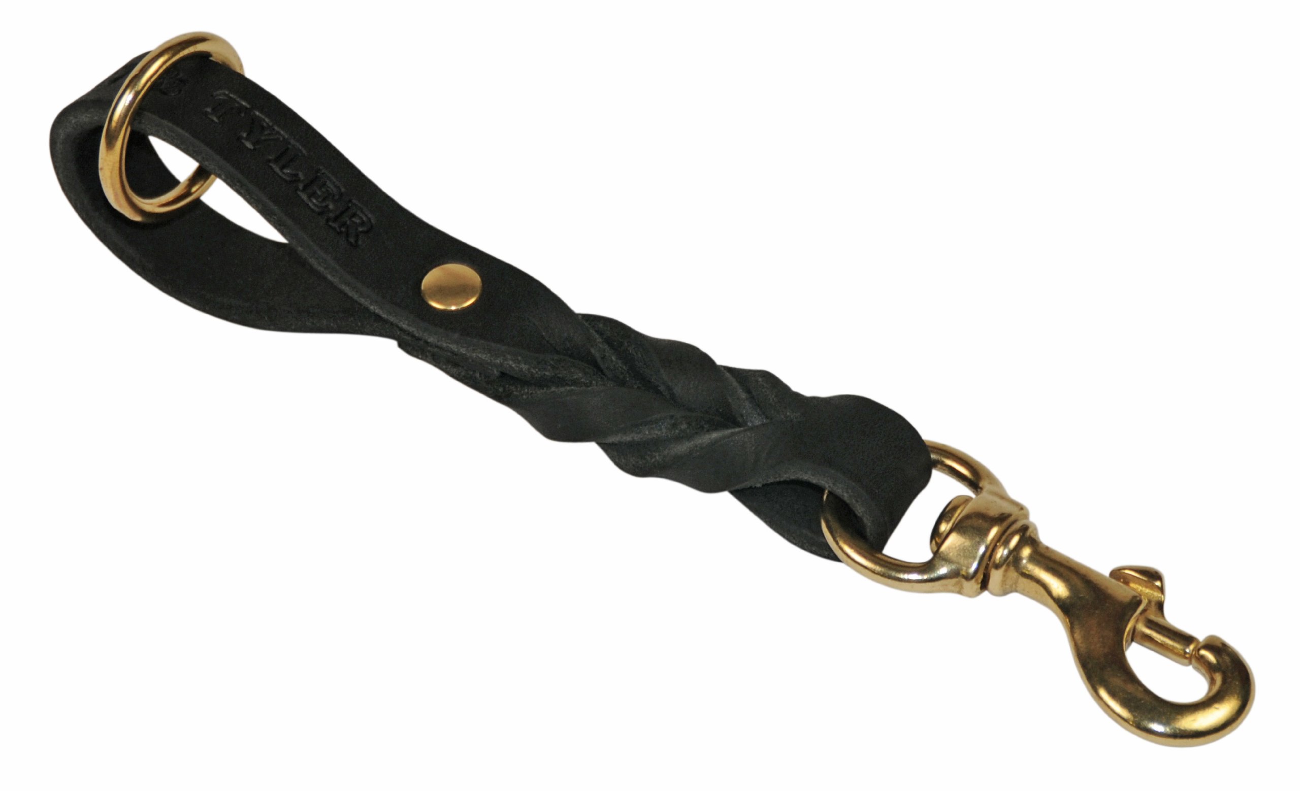 Dean & Tyler and Simply Braided Short Pull Tab Leash, Black 8-Inch by 3/4-Inch Width With Solid Brass Hardware.