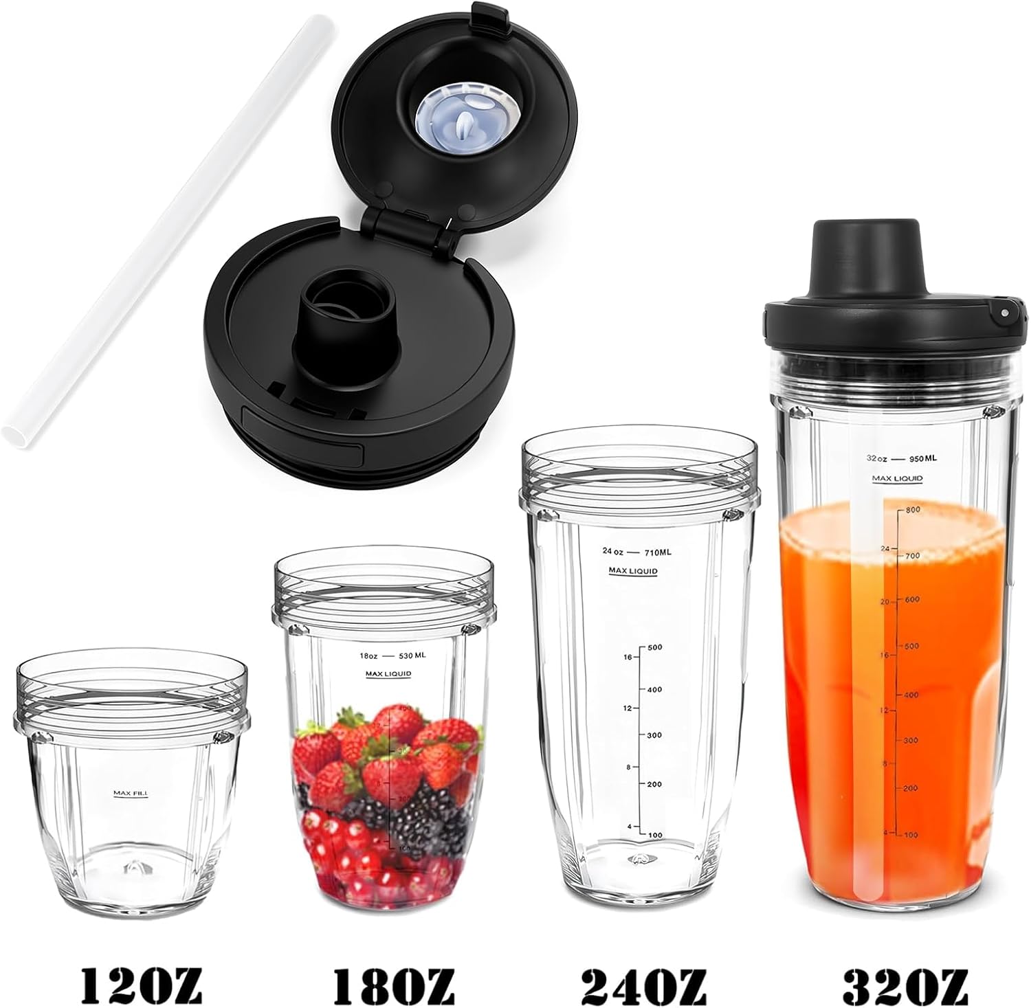 40oz Ninja Blender Lid Replacement with Straw Compatible with Insulated Ninja Blender Cups Replacement (without cup）