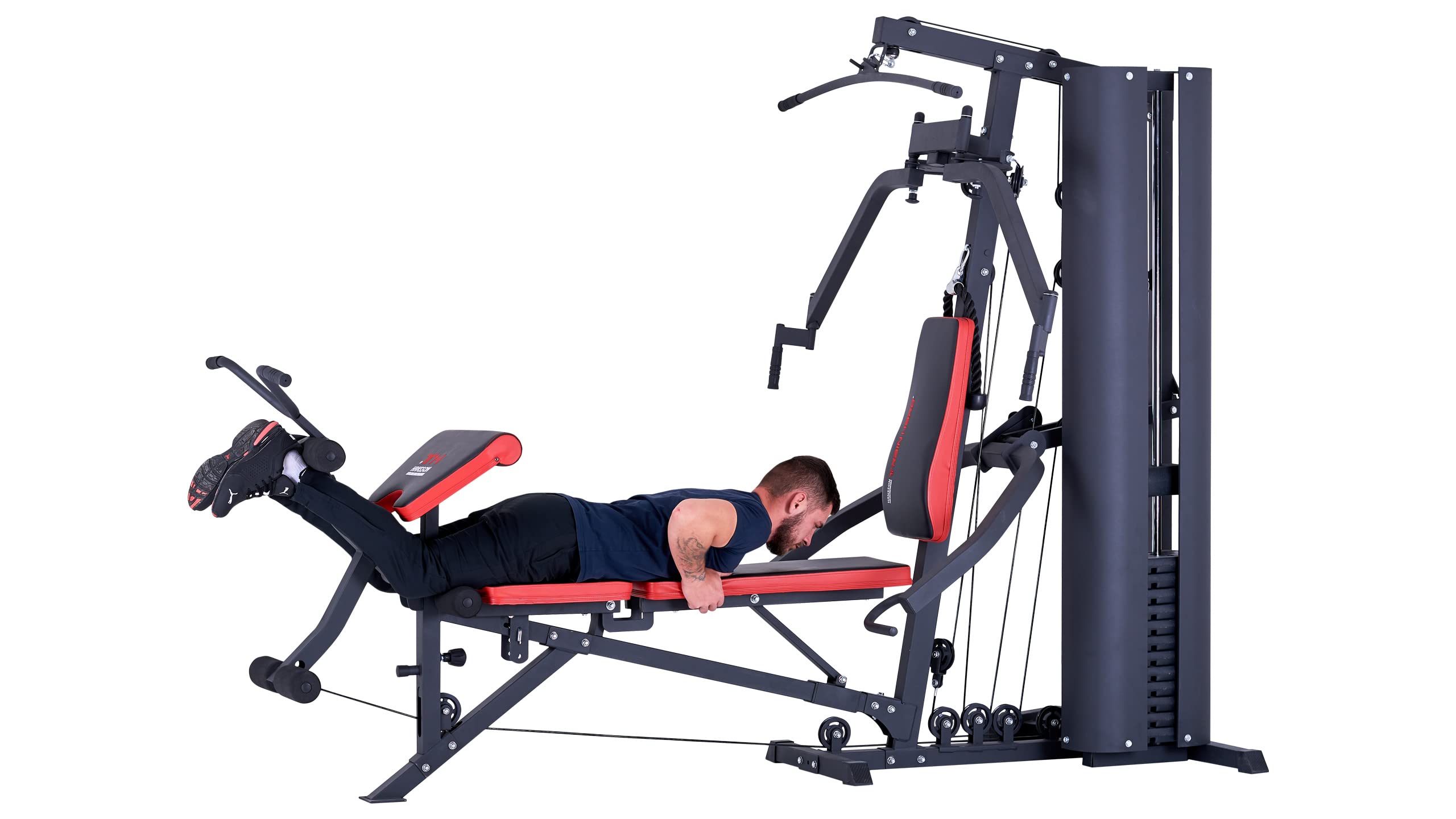 TrainHard® Wielofunkcyjna stacja kulturystyczna Multistation Home Gym z ławki do podnoszenia ciężarów stacja z linką do ćwiczeń curlpult Butterfly i trenażer nóg o wadze 85 kg